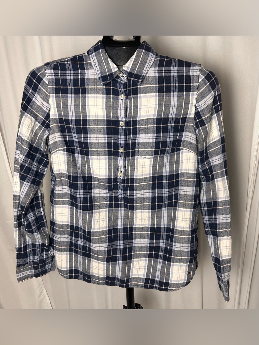 Tommy Hilfiger Navy & White Plaid Half-Button Shirt